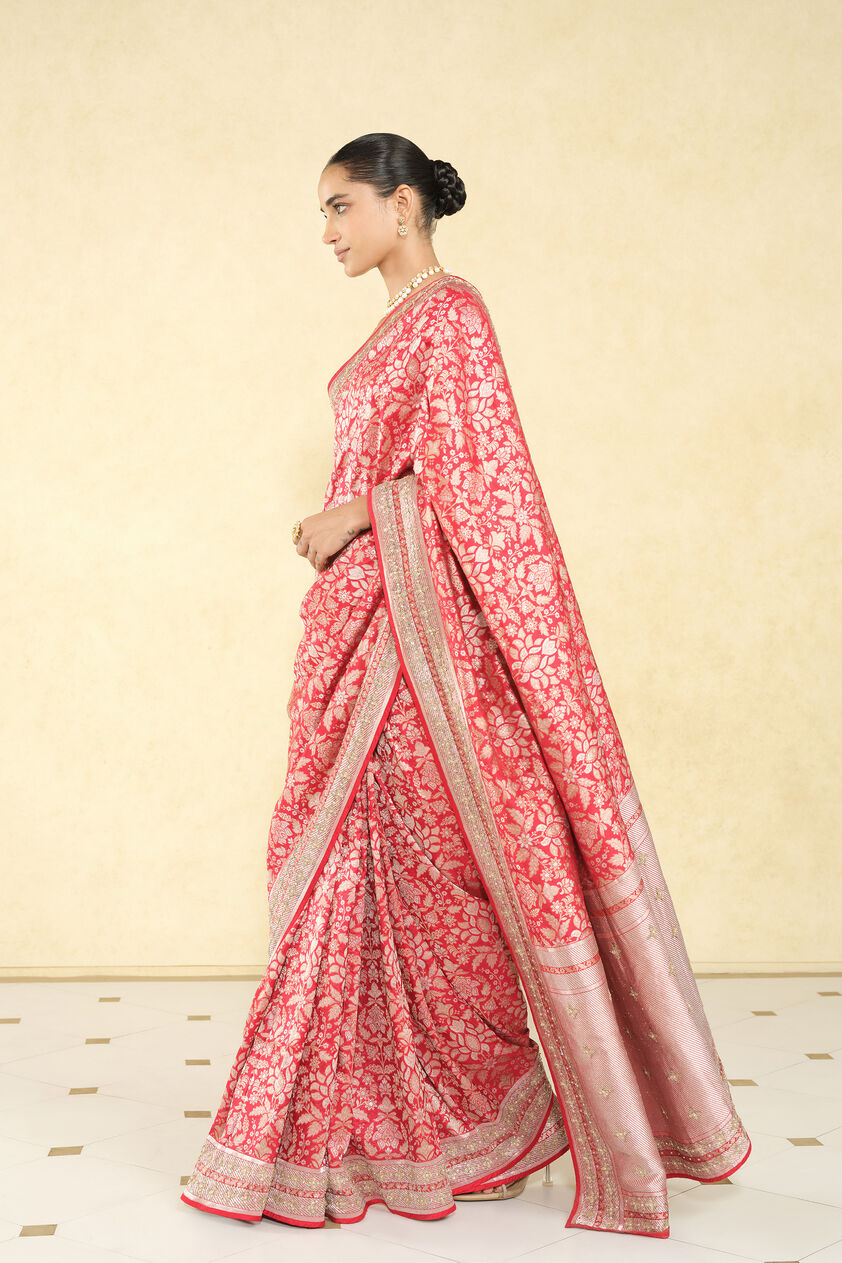 Bhaanavi Handwoven Benarasi Silk Saree, Red, image 4